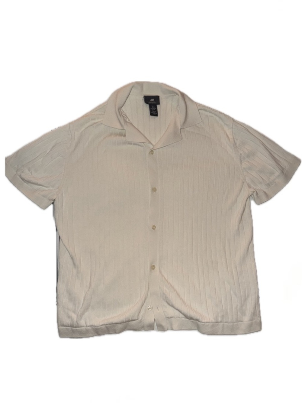 H&M Off-White Ribbed Short Sleeve Button-Up Polo